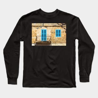 Window and balcony with light blue shutters Long Sleeve T-Shirt